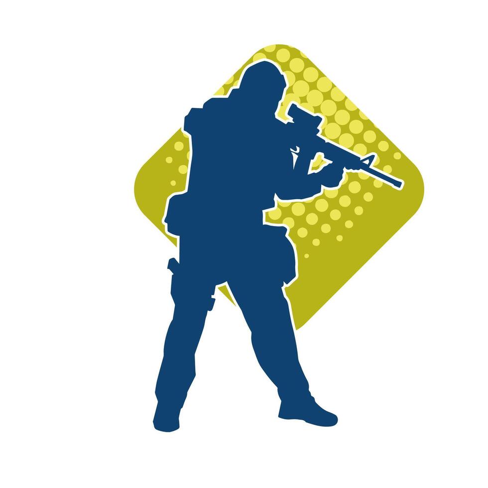 silhouet van een mannetje soldaat draag- machine geweer wapen. vector