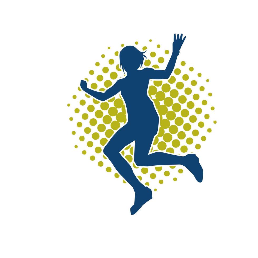 silhouet van een gelukkig vrouw jumping houding. silhouet van een vrouw model- springt. vector