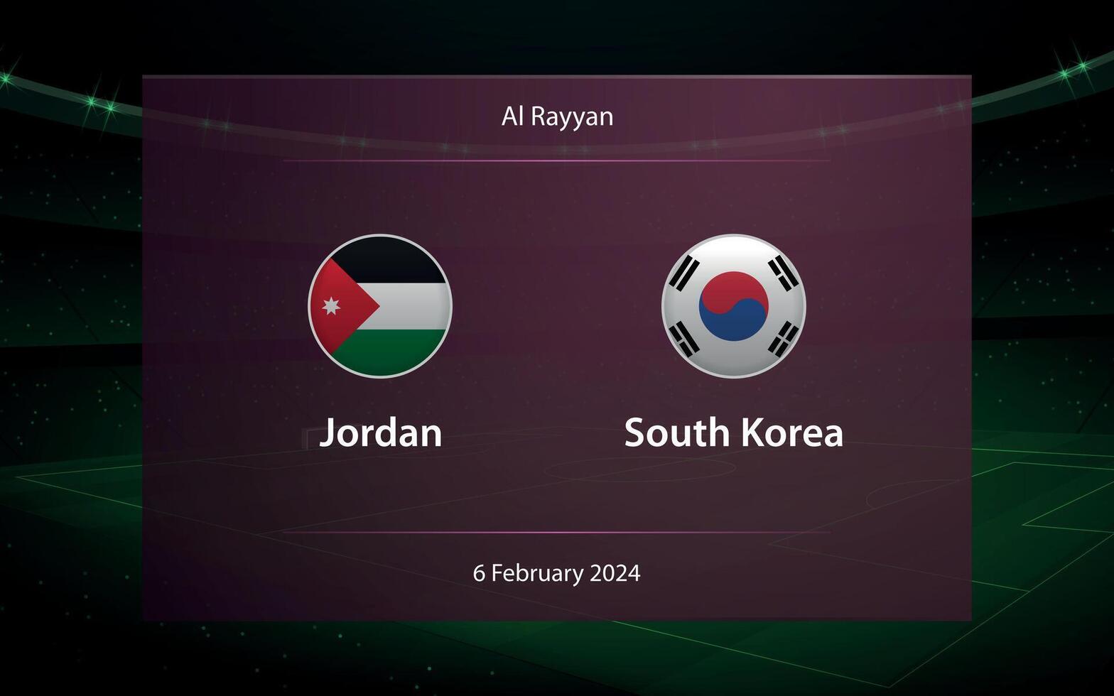 Jordanië vs zuiden Korea. knock out halve finale stadium Azië 2023, voetbal scorebord vector