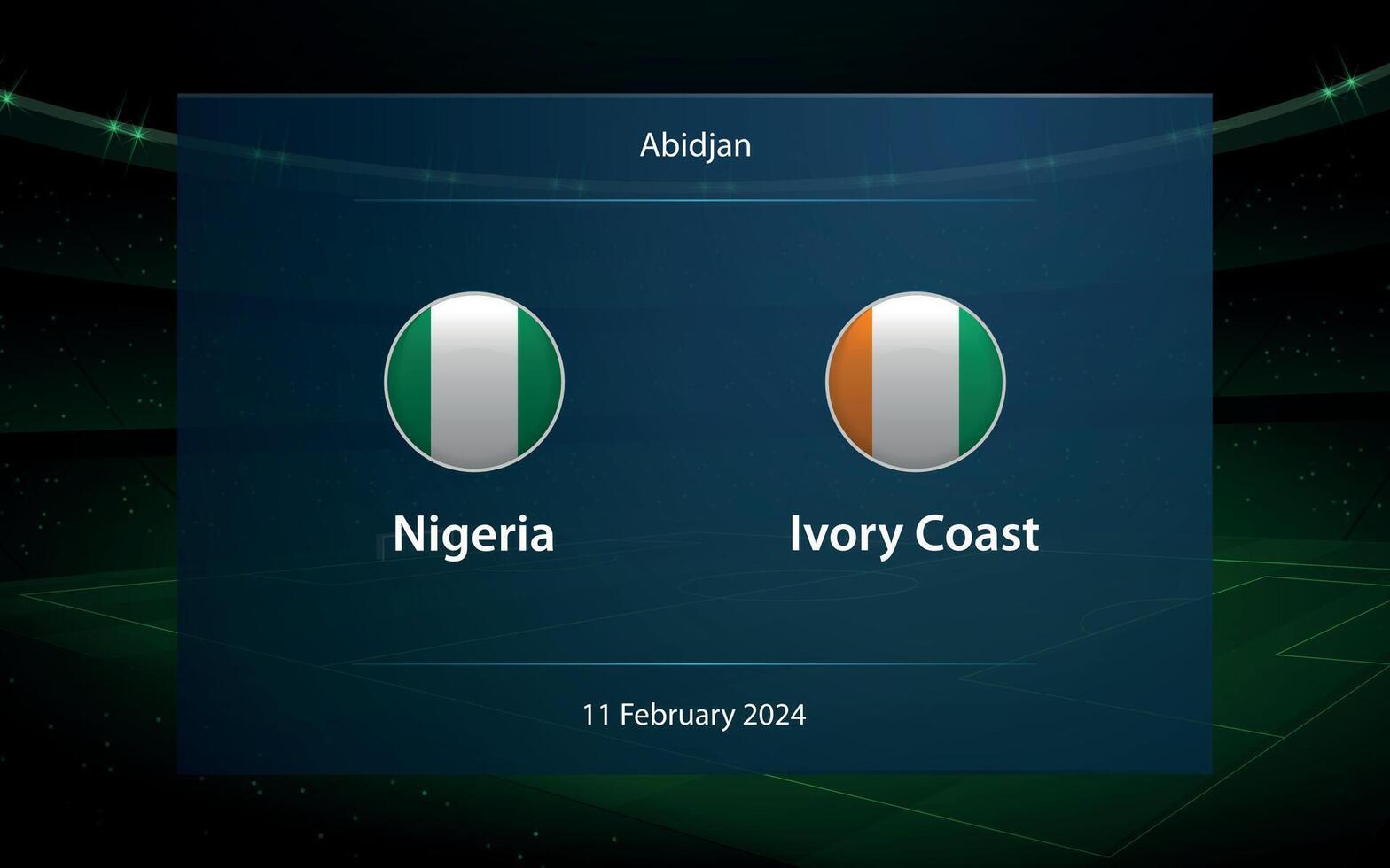 Nigeria vs ivoor kust. knock out laatste Afrika 2023, voetbal scorebord vector