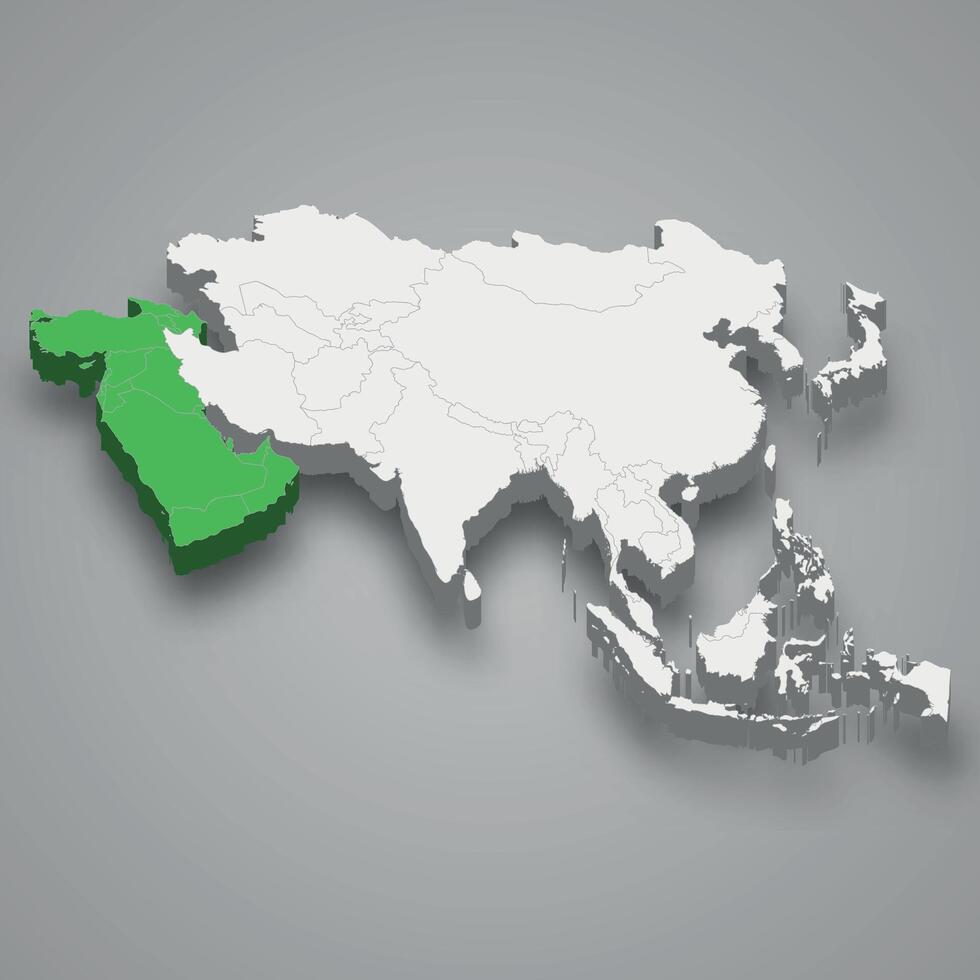 west Azië plaats binnen Azië 3d kaart vector