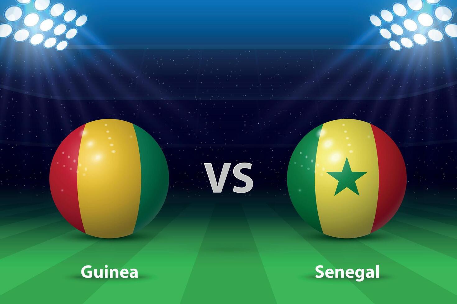 Guinea vs Senegal Amerikaans voetbal scorebord uitzending grafisch vector