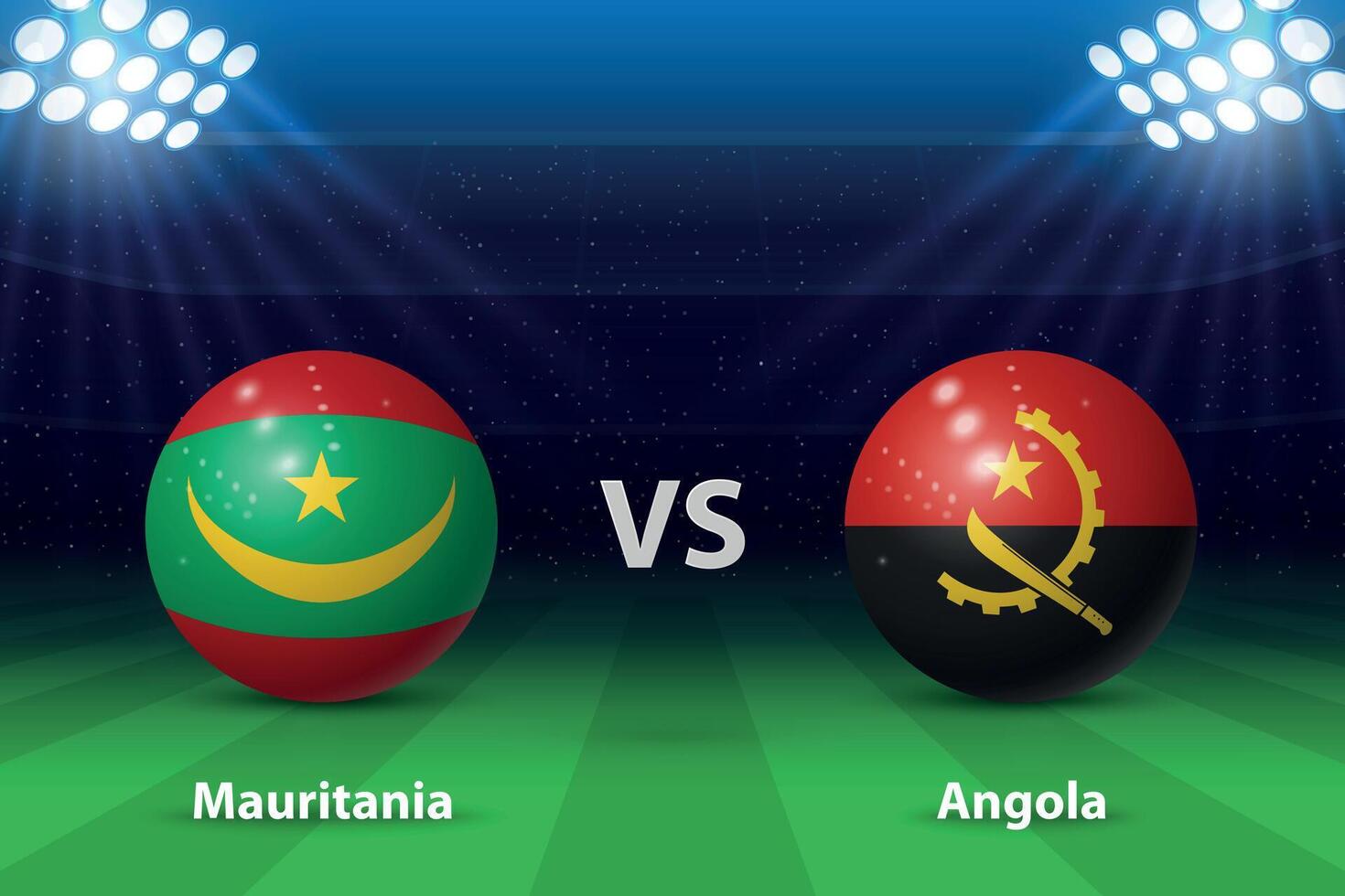 mauritania vs Angola Amerikaans voetbal scorebord uitzending grafisch vector