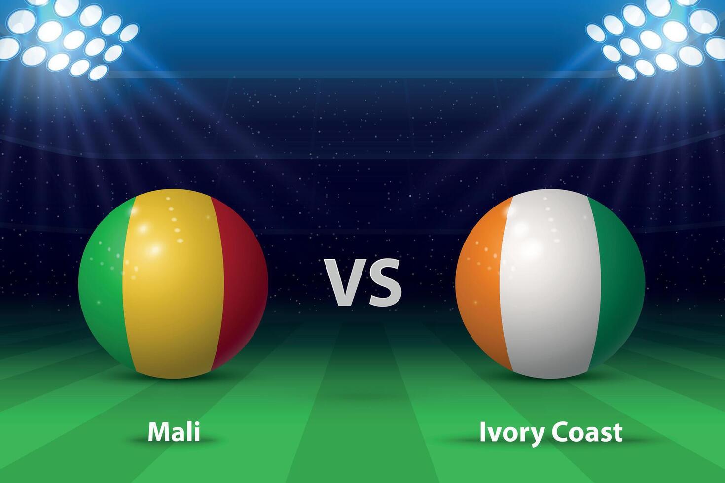 Mali vs ivoor kust. knock out stadium Afrika 2023, voetbal scorebord vector