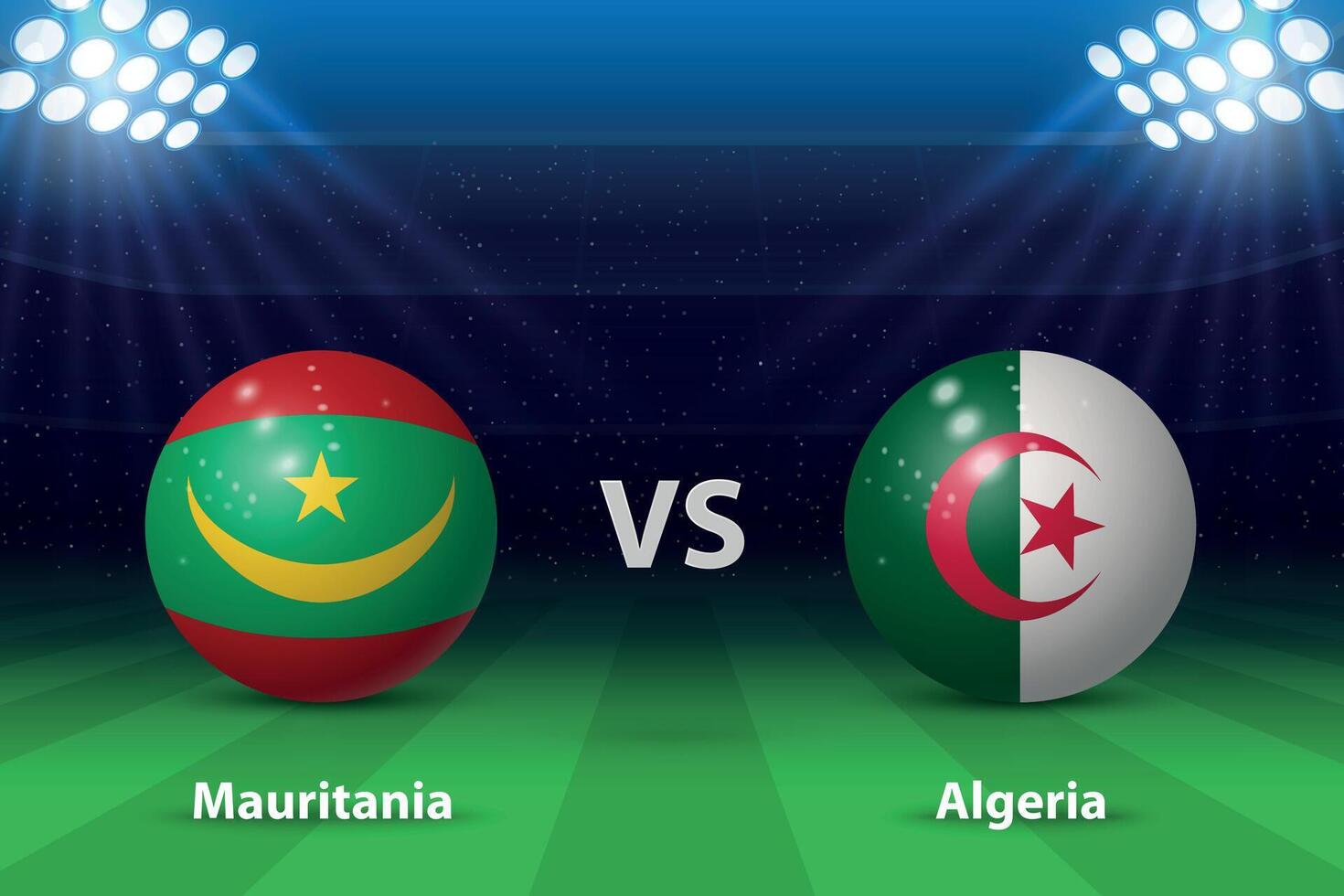 mauritania vs Algerije Amerikaans voetbal scorebord uitzending grafisch vector