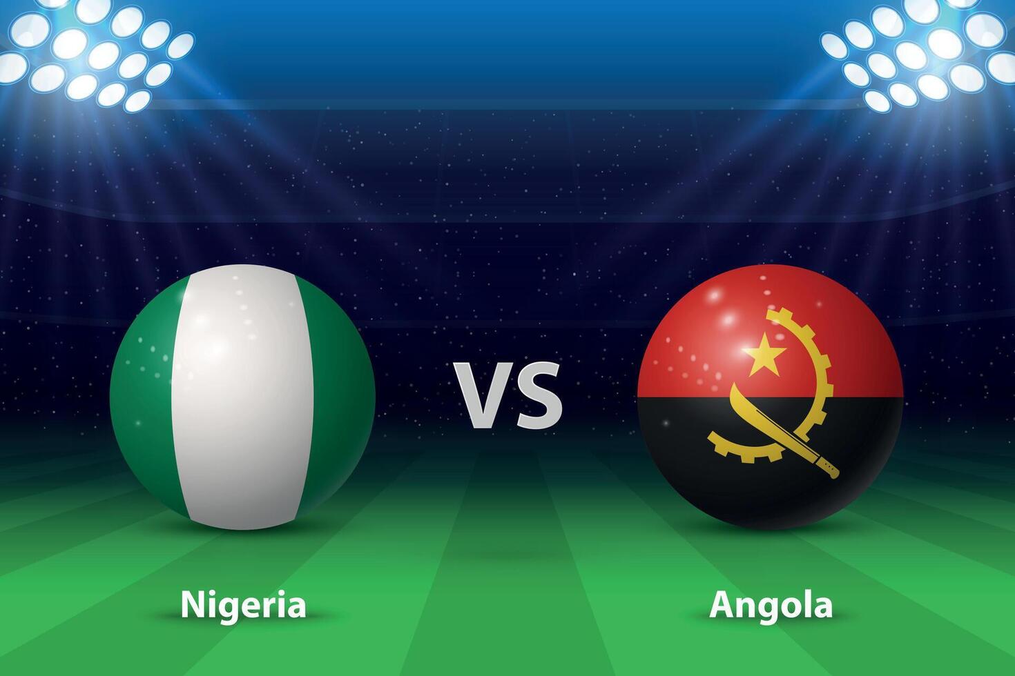 Nigeria vs Angola. knock out stadium Afrika 2023, voetbal scorebord vector