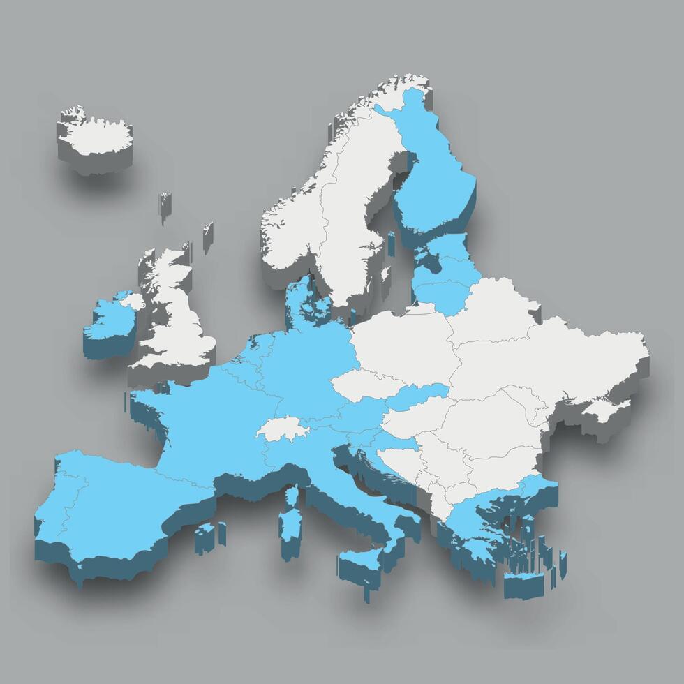 eurozone plaats binnen Europa 3d kaart vector