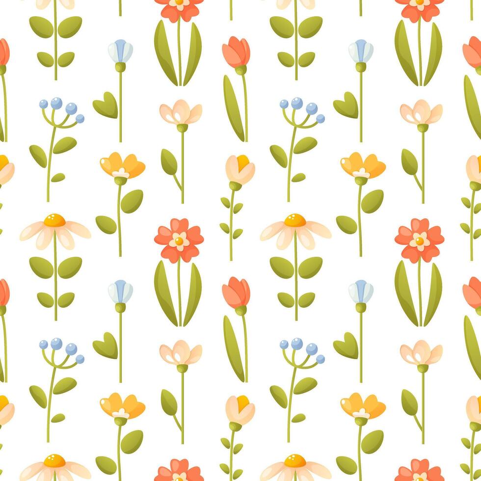 naadloos bloemen patroon, bloemen Aan een stam met bladeren. mooi naadloos achtergrond van zomer, voorjaar bloemen. vector naadloos achtergrond voor kaarten, textiel affiches, geschenk omhulsel