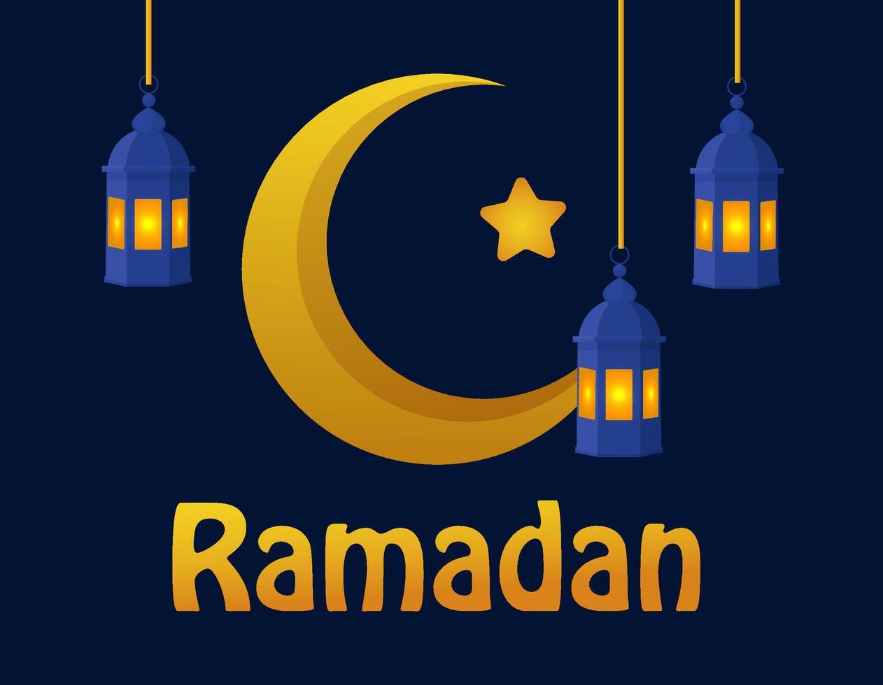 poster sjabloon, ansichtkaarten voor Ramadan. gouden halve maan, ster, lantaarns Aan een donker blauw achtergrond. vector