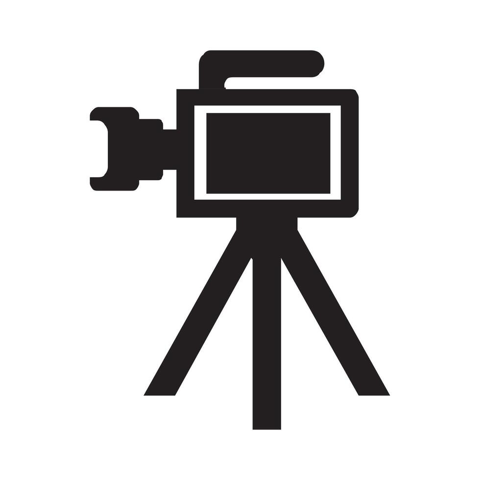 camera statief icoon staat Aan een speciaal voorkant visie, oud en nieuw zwart wit. film video vector illustratie, bioscoop camera icoon.