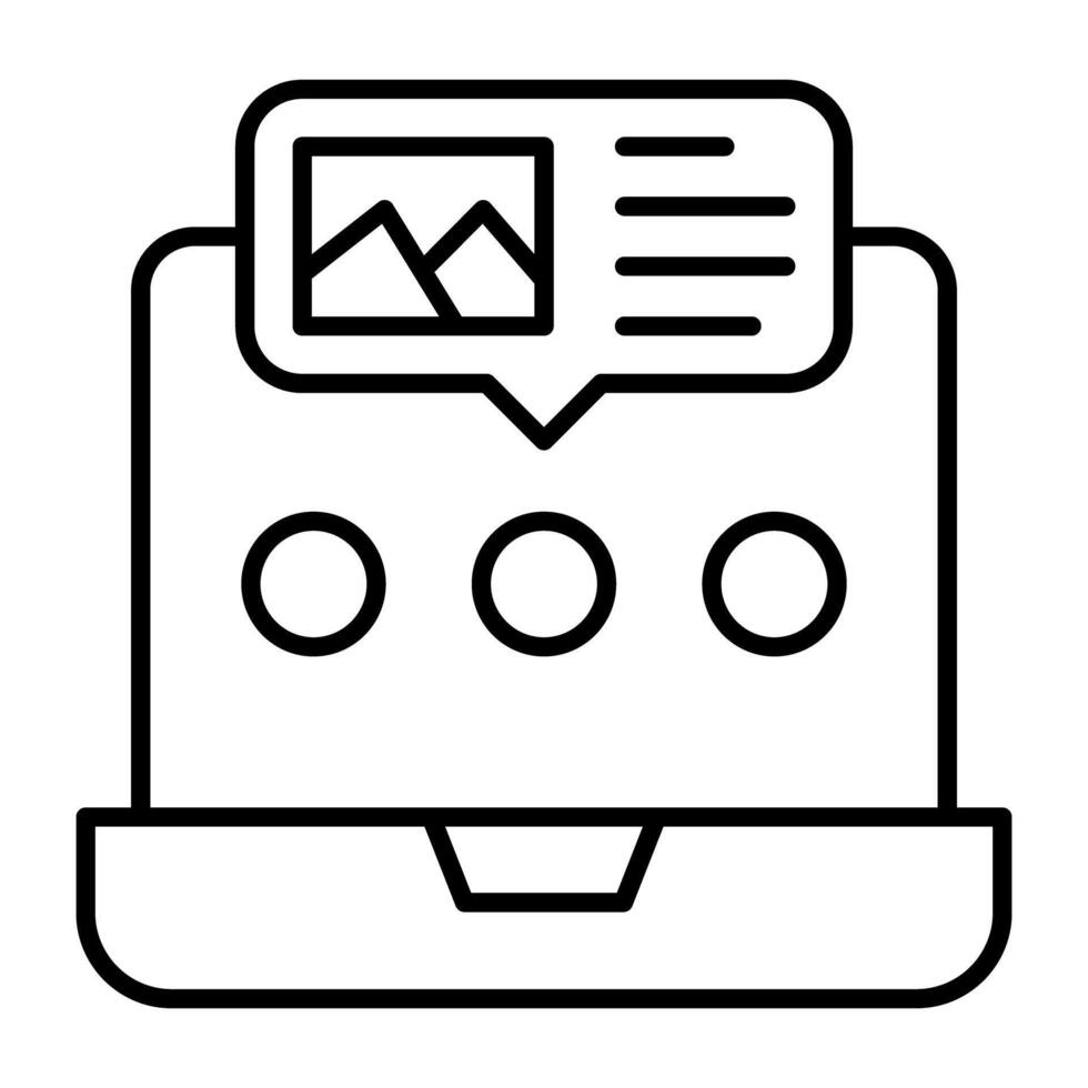 bericht bot binnen laptop, concept van online babbelen icoon vector