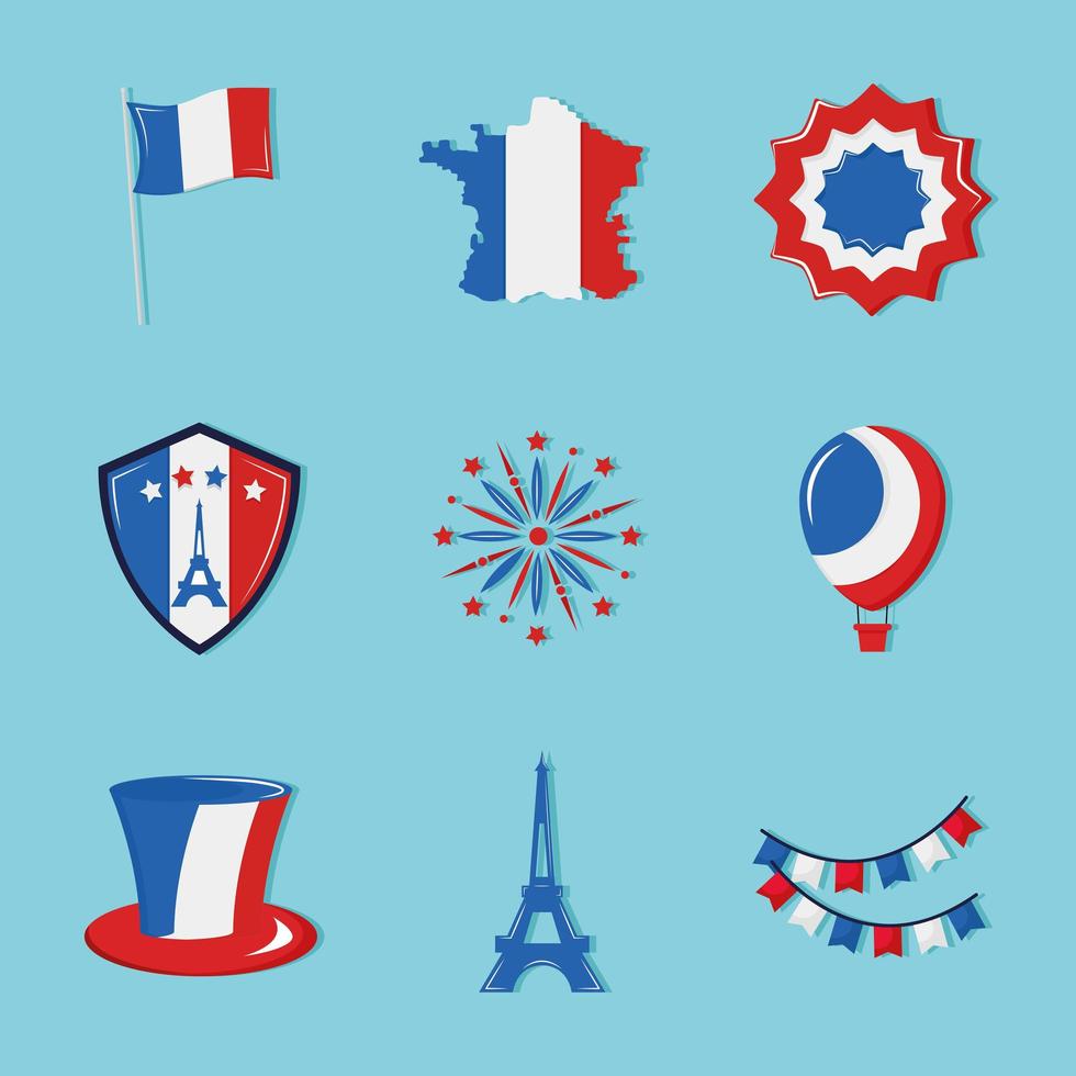 happy bastille day icon group vector