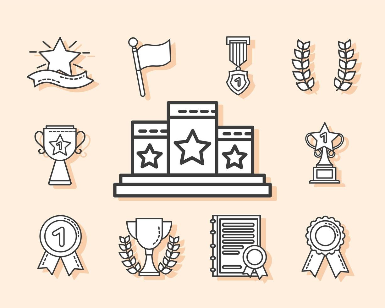 podium met icon set vector