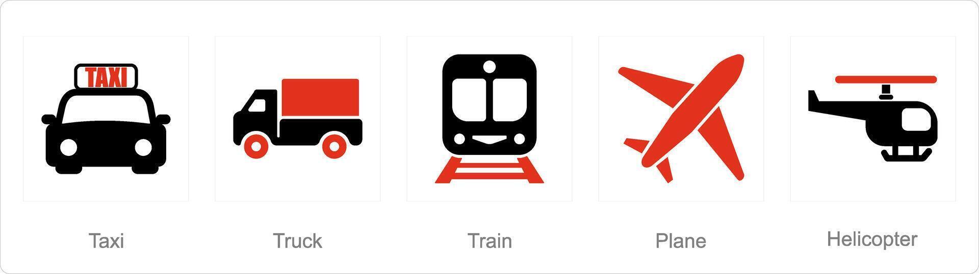 een reeks van 5 mengen pictogrammen net zo taxi, vrachtwagen, trein vector