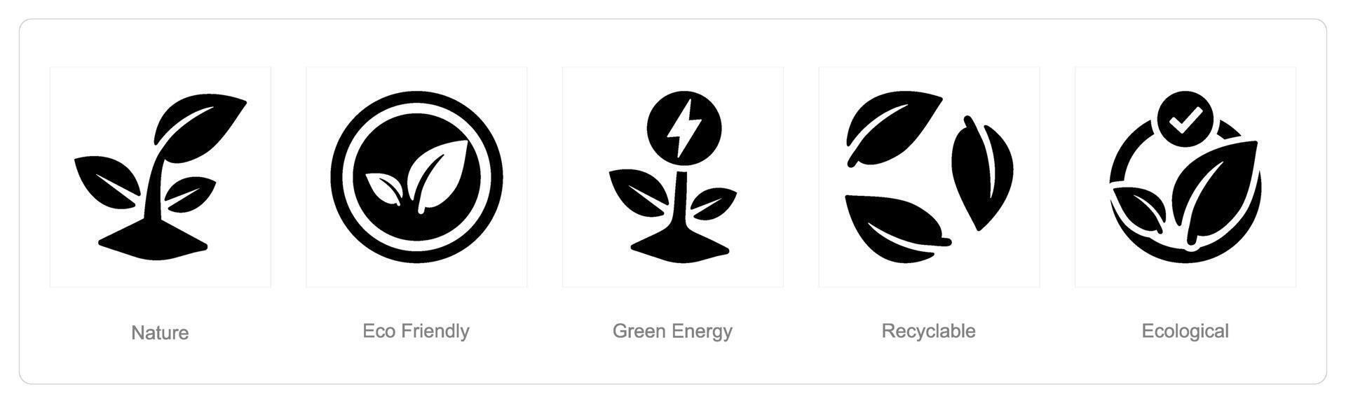 een reeks van 5 ecologie pictogrammen net zo natuur, eco vriendelijk, groen energie vector