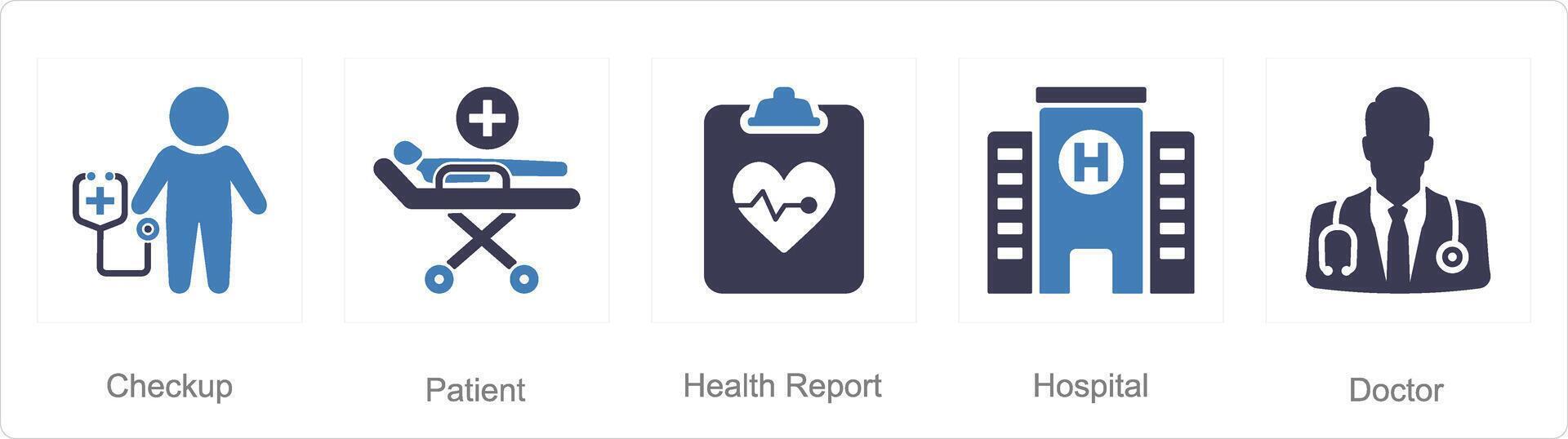 een reeks van 5 Gezondheid controle pictogrammen net zo controle, geduldig, Gezondheid verslag doen van vector
