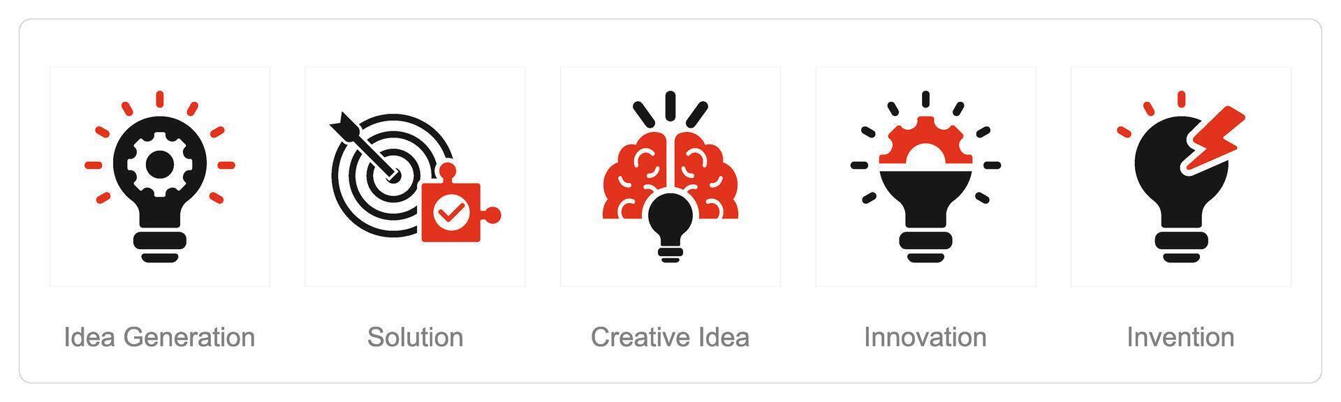 een reeks van 5 idee pictogrammen net zo idee generatie, oplossing, creatief idee vector