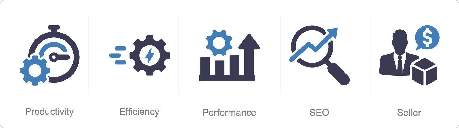 een reeks van 5 toenemen uitverkoop pictogrammen net zo productiviteit, efficiëntie, prestatie vector