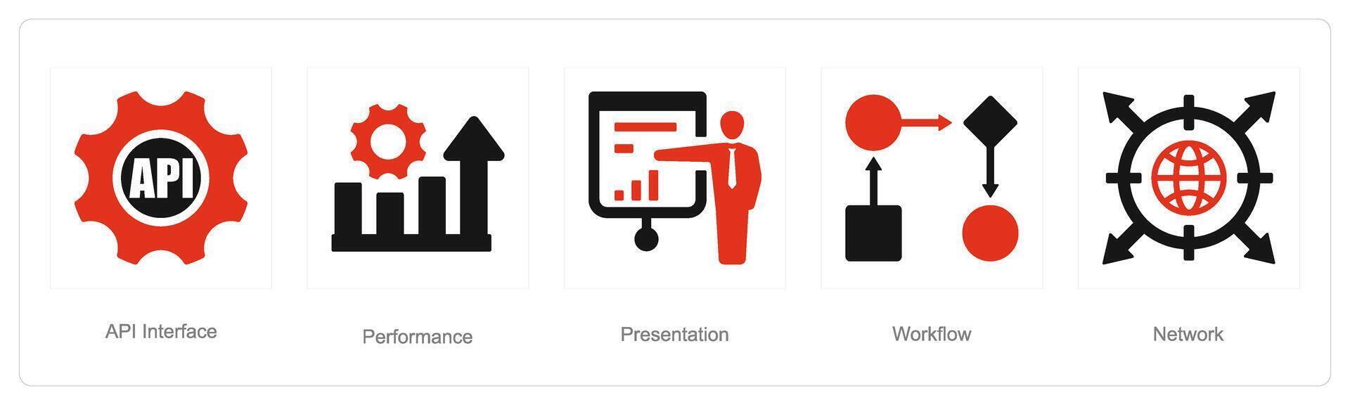 een reeks van 5 gegevens analyse pictogrammen net zo api koppel, prestatie, presentatie vector