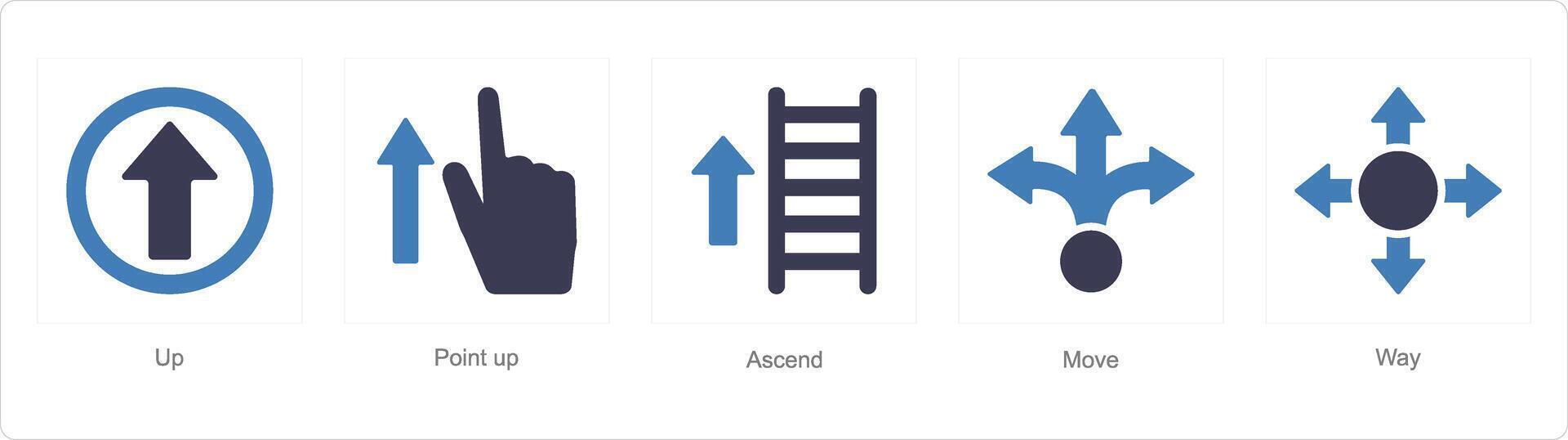 een reeks van 5 richting pictogrammen net zo omhoog, punt omhoog, opstijgen vector