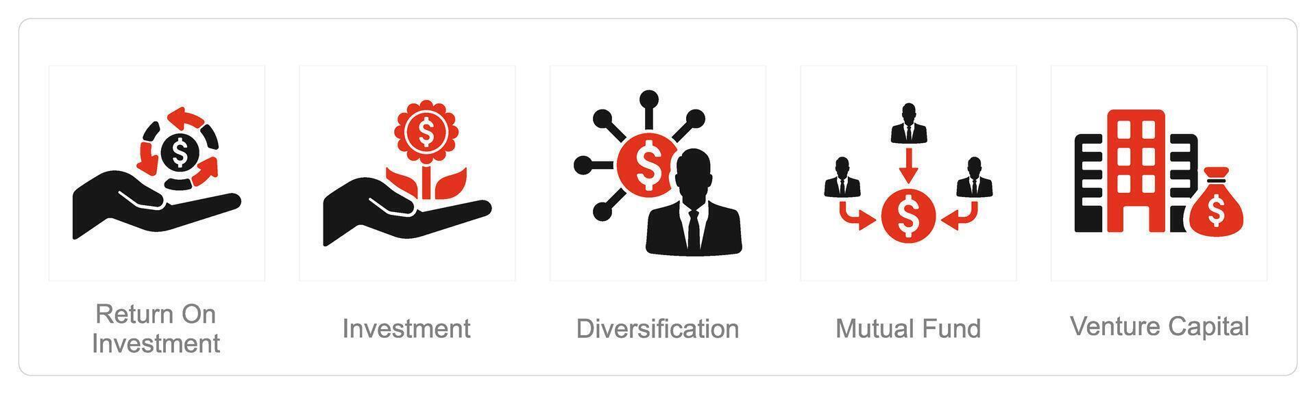 een reeks van 5 investering pictogrammen net zo investering, diversificatie, wederzijds fonds vector