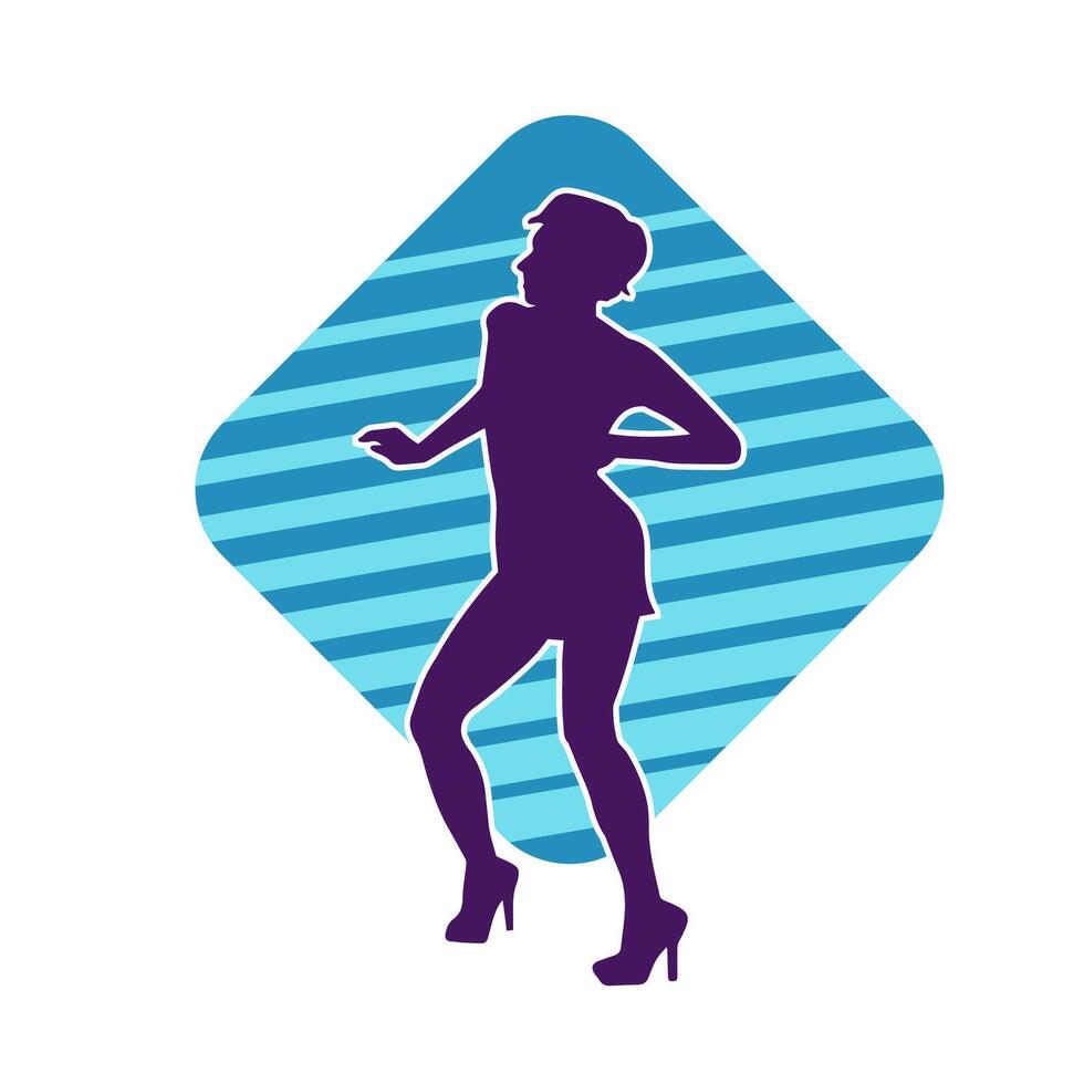 silhouet van een vrouw danser in actie houding. silhouet van een vrouw dansen gelukkig. vector