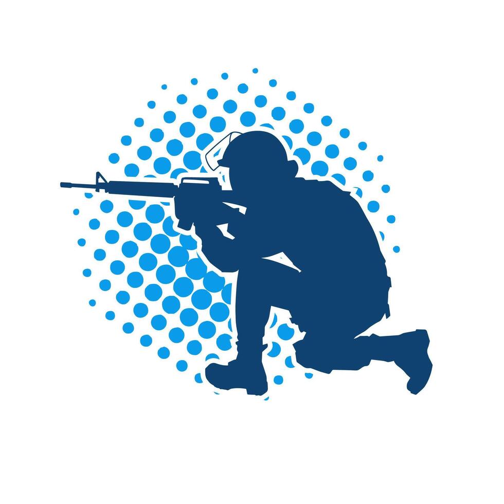 silhouet van een mannetje soldaat draag- machine geweer wapen. silhouet van een scherpschutter schutter in actie. vector