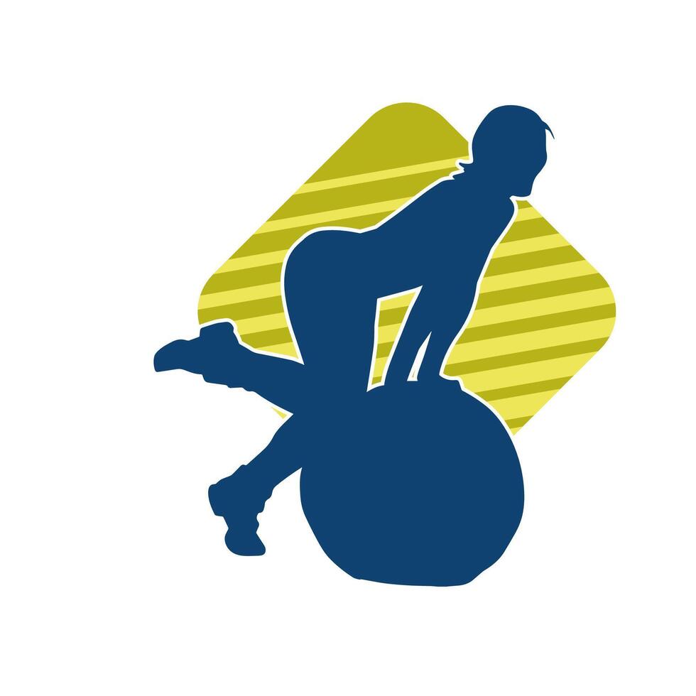 silhouet van een slank sportief vrouw aan het doen pilates oefening gebruik makend van Sportschool bal. silhouet van een sportief vrouw aan het doen fysiek oefening gebruik makend van geschiktheid bal. vector