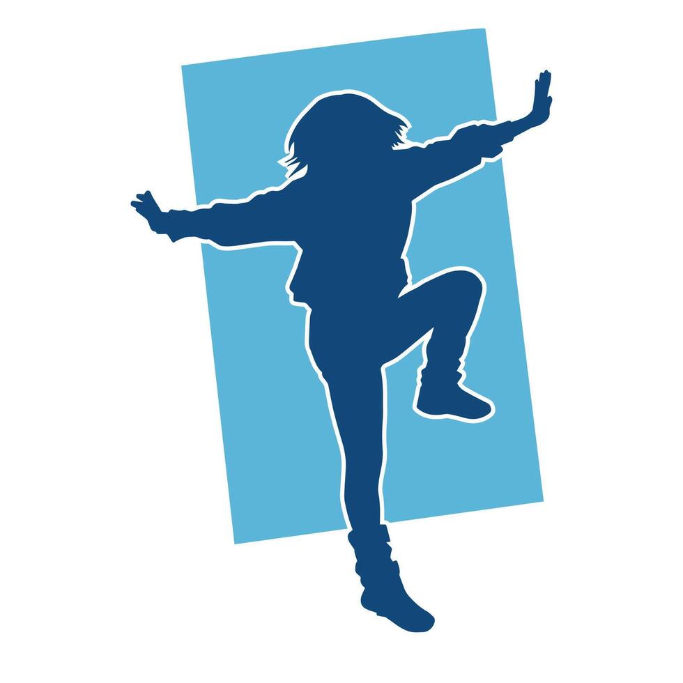 silhouet van een vrouw danser in actie houding. silhouet van een vrouw dansen gelukkig. vector