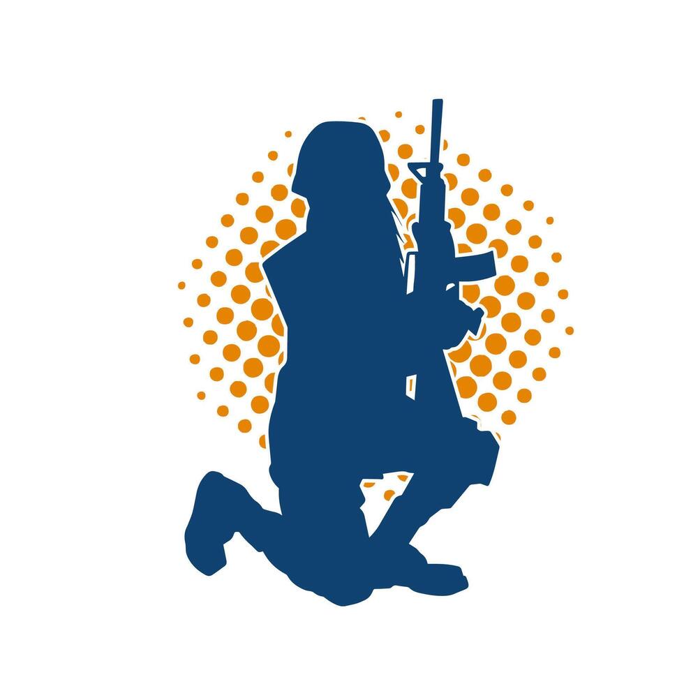 silhouet van een vrouw soldaat draag- machine geweer wapen. vector