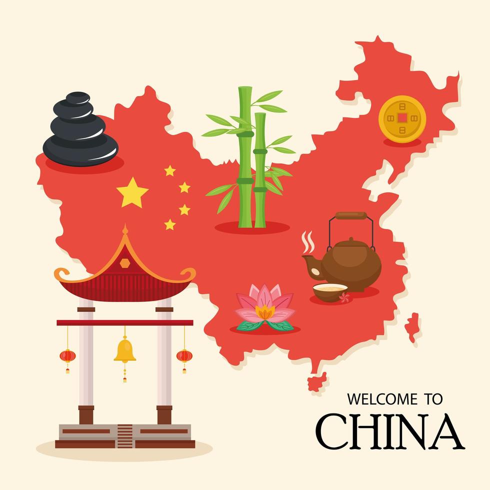 china kaart en pictogrammen vector