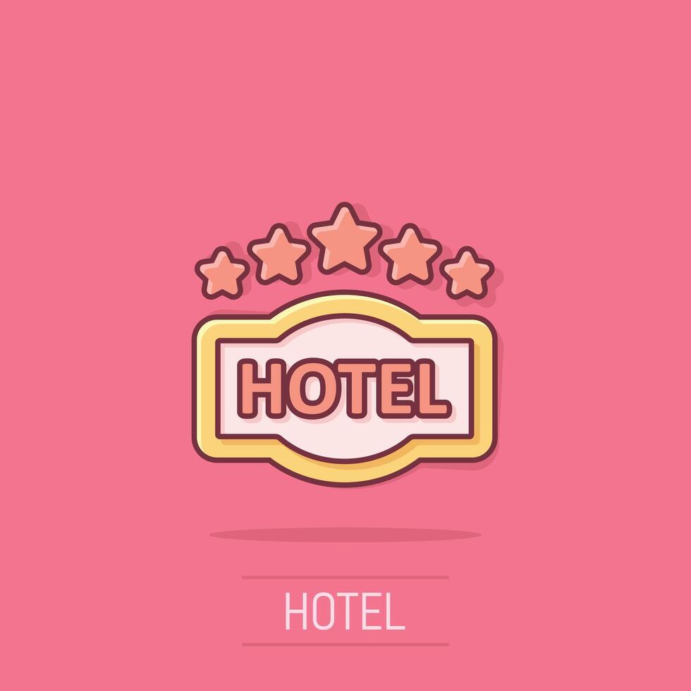 hotel 5 sterren teken icoon in grappig stijl. cafe tekenfilm vector illustratie Aan geïsoleerd achtergrond. herberg kamer informatie plons effect bedrijf concept.