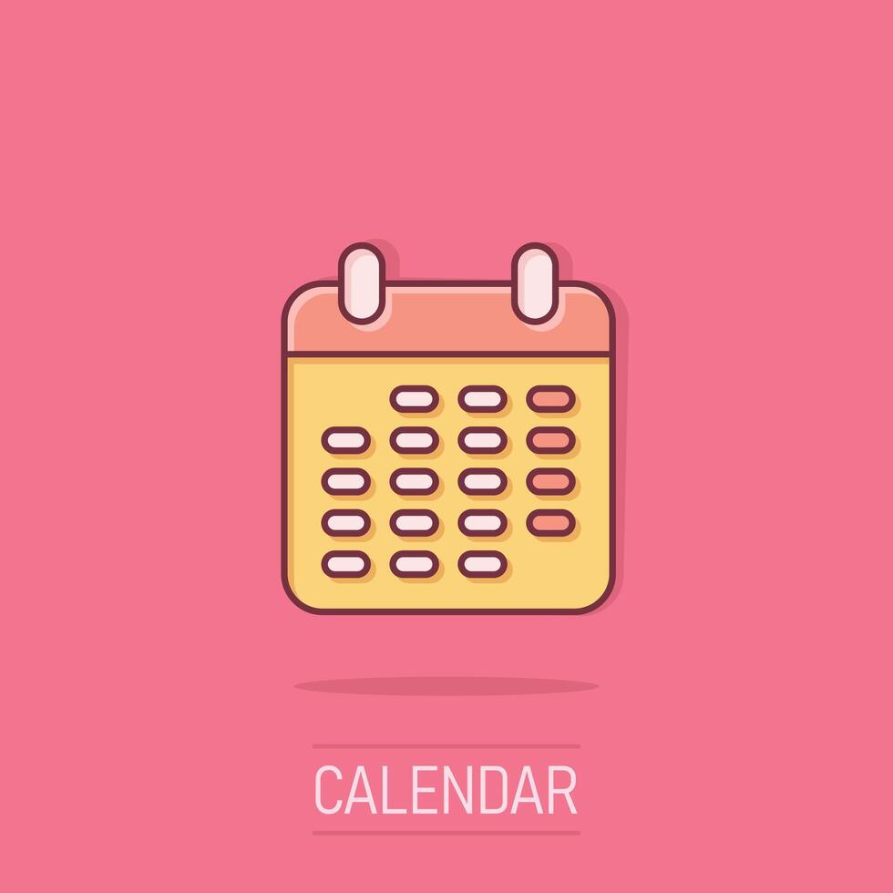 kalender icoon in grappig stijl. agenda tekenfilm vector illustratie Aan geïsoleerd achtergrond. schema ontwerper plons effect bedrijf concept.