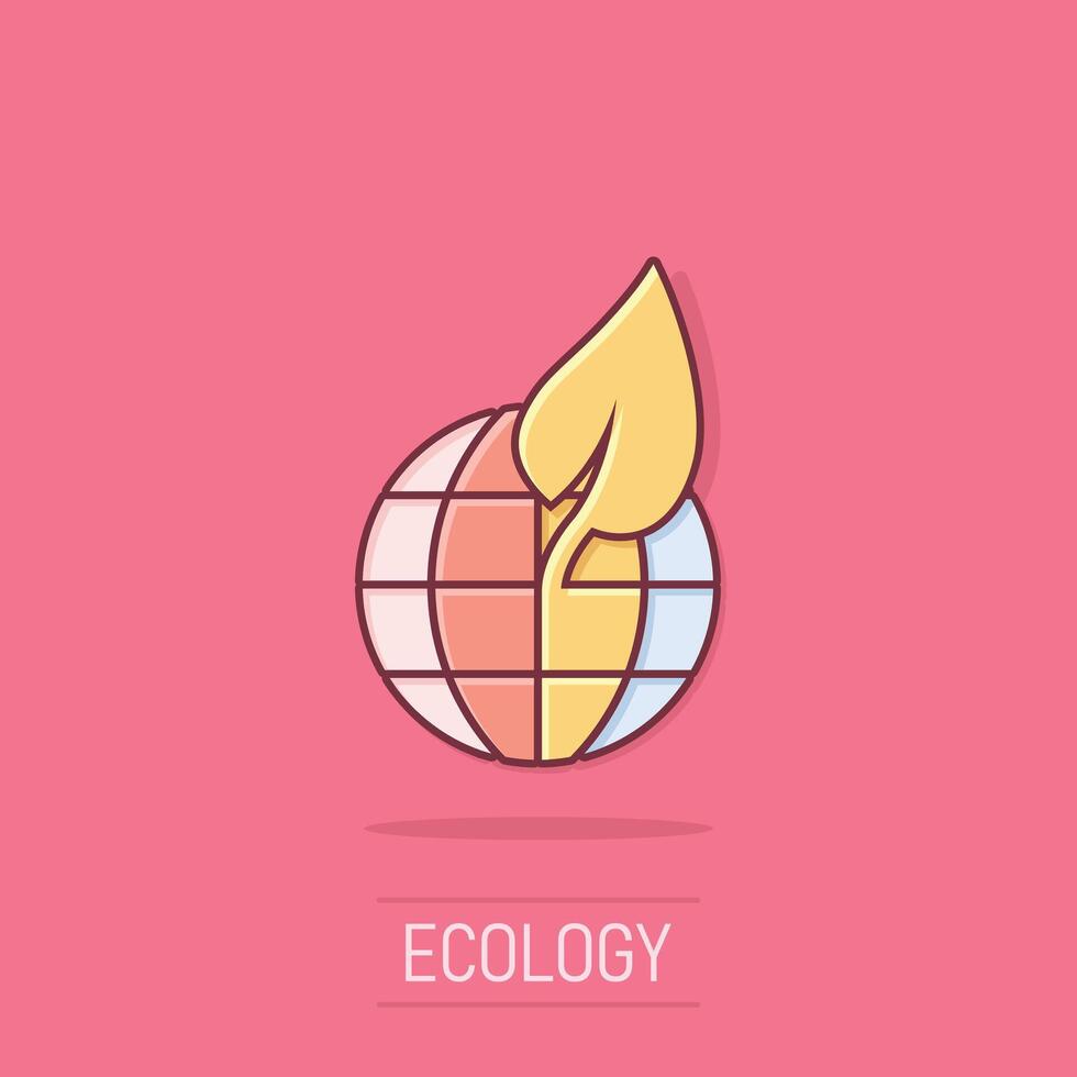 planeet en blad icoon in grappig stijl. wereld en eco tekenfilm vector illustratie Aan geïsoleerd achtergrond. wereldbol en biologisch plons effect bedrijf concept.