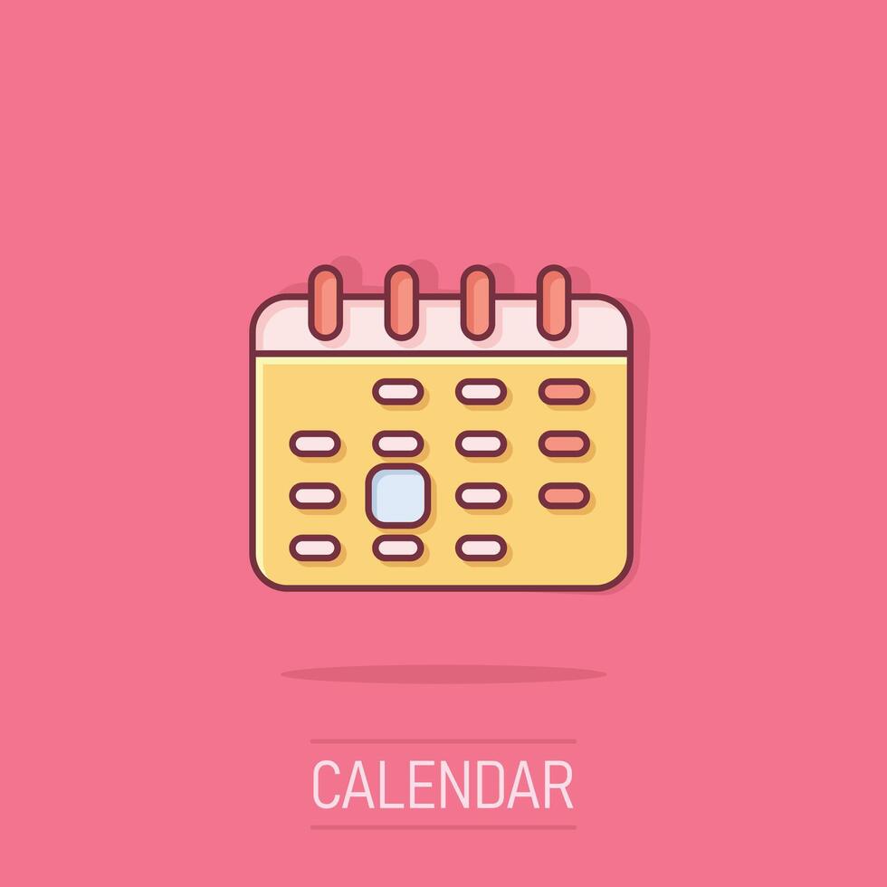 kalender icoon in grappig stijl. agenda tekenfilm vector illustratie Aan geïsoleerd achtergrond. schema ontwerper plons effect bedrijf concept.