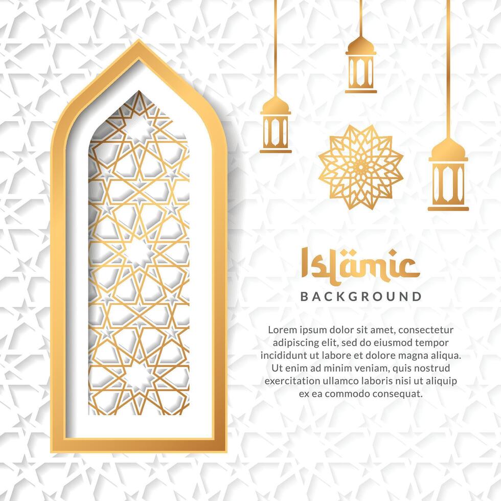 Islamitisch sociaal media post achtergrond met lantaarn ornament en gouden Arabisch stijl patroon ontwerp vector