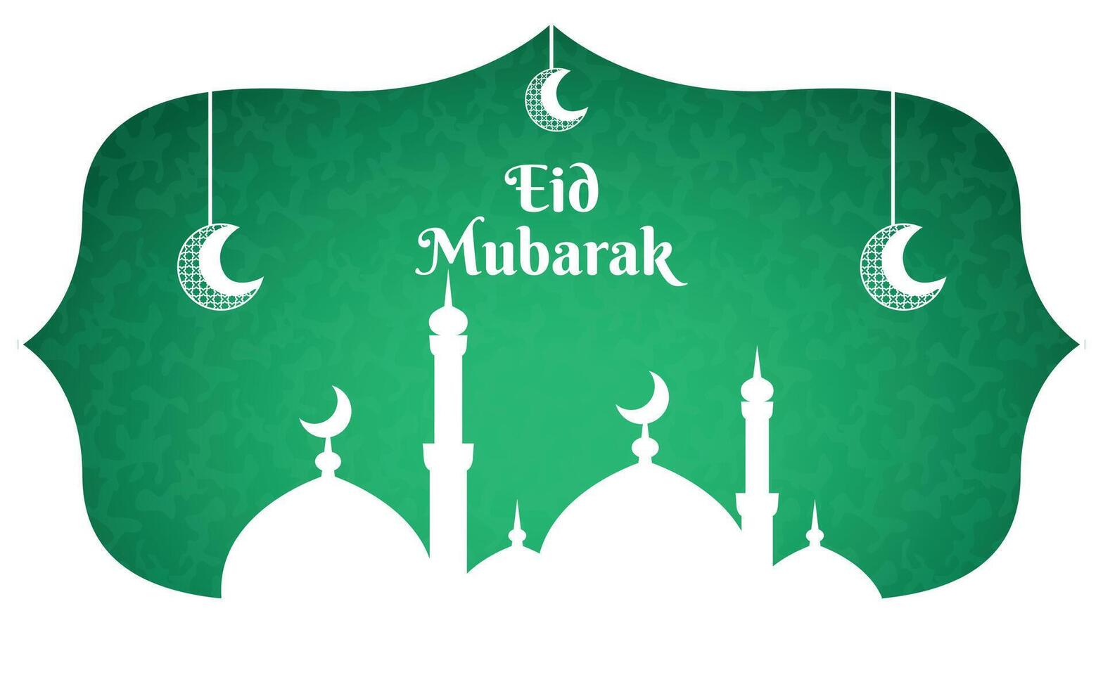 eid al fitr sjabloon banier met moskee element en halve maan maan hangende ornament, Ramadan mubarak groen achtergrond vector