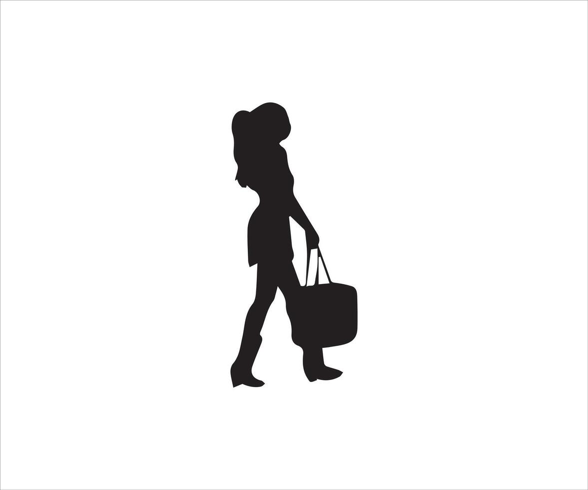 silhouet van een vrouw met een tas. vector illustratie.