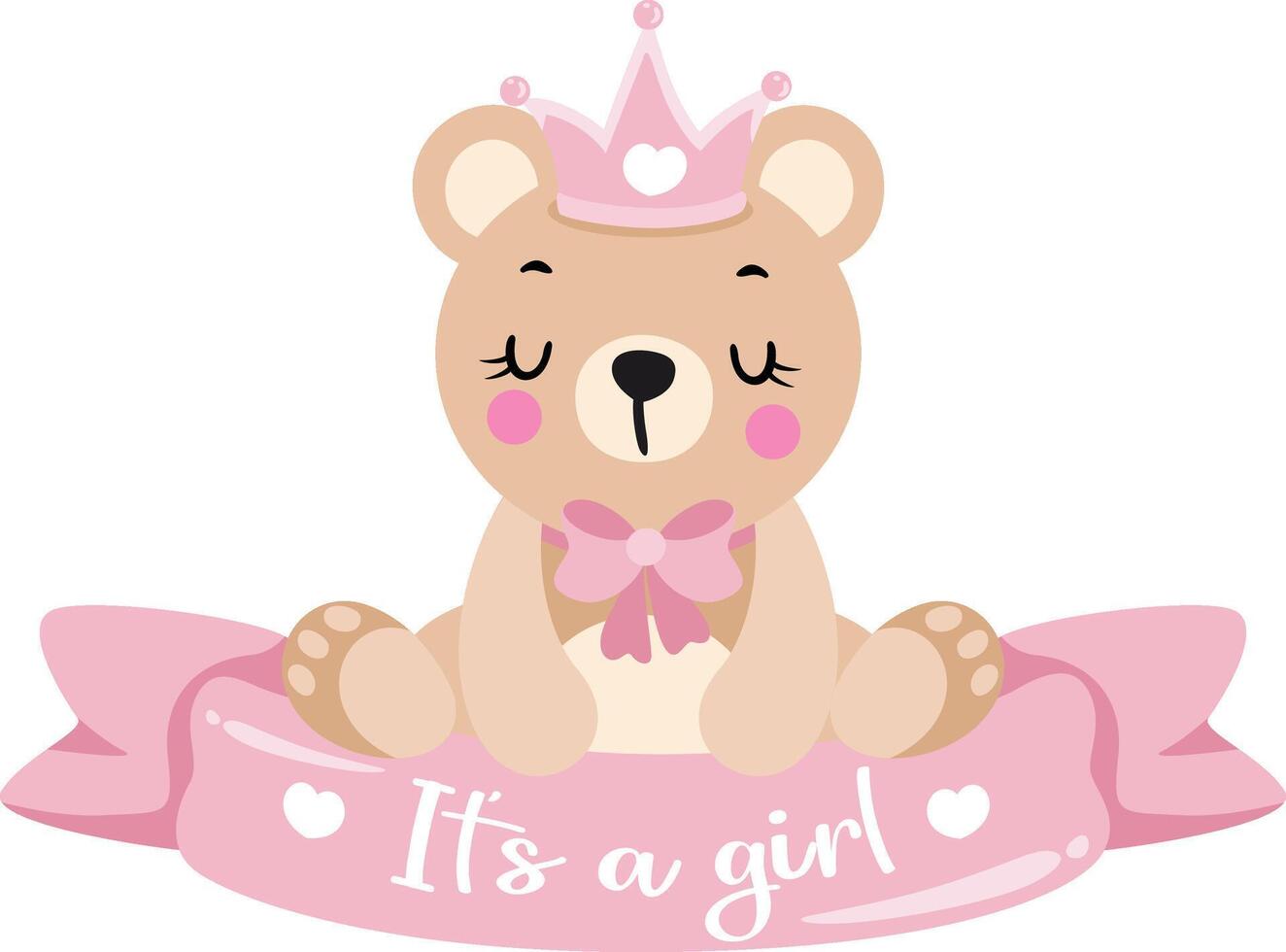 prinses teddy beer met baby meisje lint banier vector