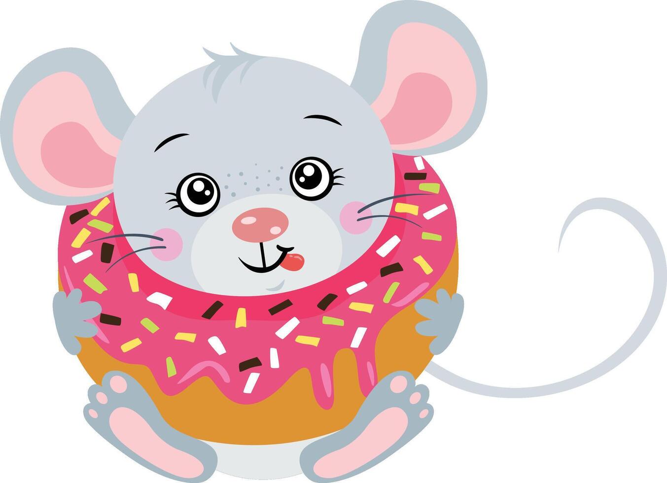 schattig muis binnen een heerlijk donut vector