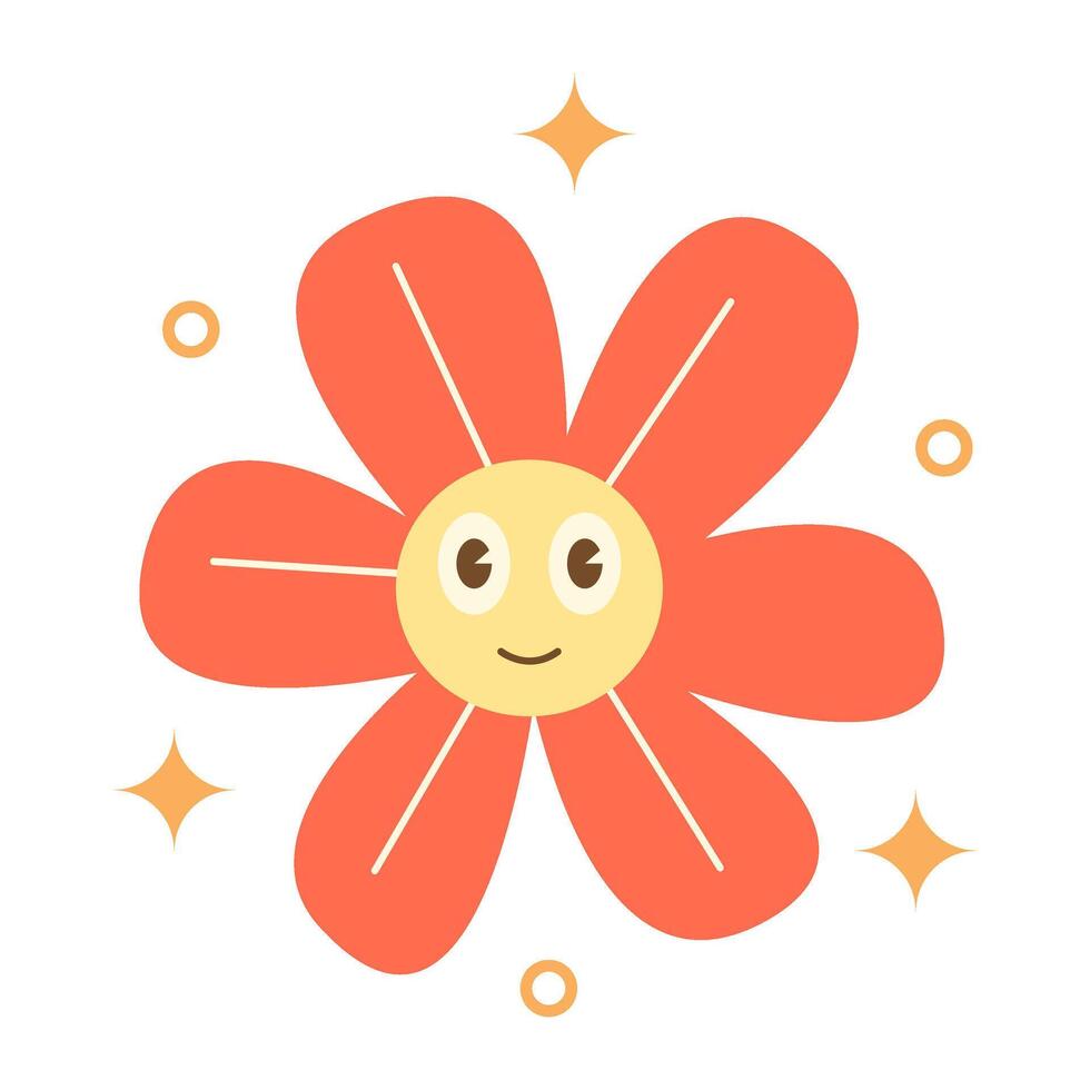 schattig retro groovy bloem sticker vector