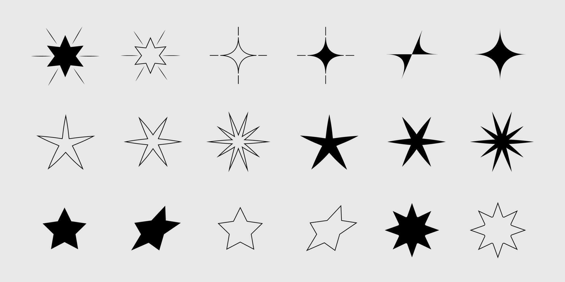 reeks van ster vormen. retro futuristische fonkeling pictogrammen verzameling. vector reeks van y2k stijl.