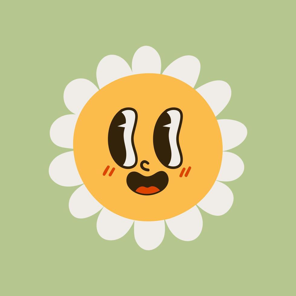 verzameling van prachtig kamille bloemen. retro madeliefje glimlacht in tekenfilm stijl. reeks van gelukkig jaren 70 stickers. vector grafisch illustratie in hip stijl.