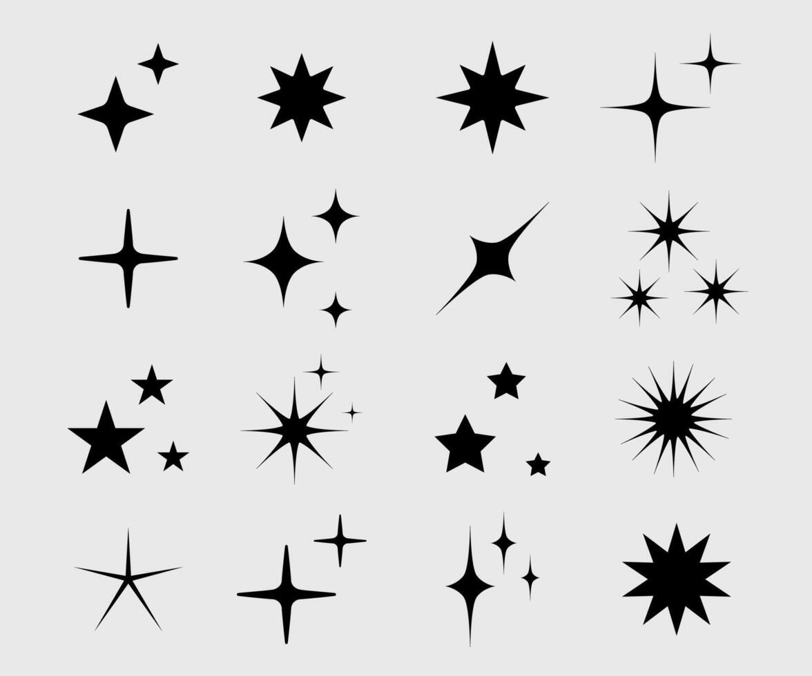 fonkeling pictogrammen set. twinkelen sterren verzameling. schijnen ster pictogrammen. effect schijnen, schitteren, fonkelend en schoon. ster fonkeling icoon. vector illustratie.