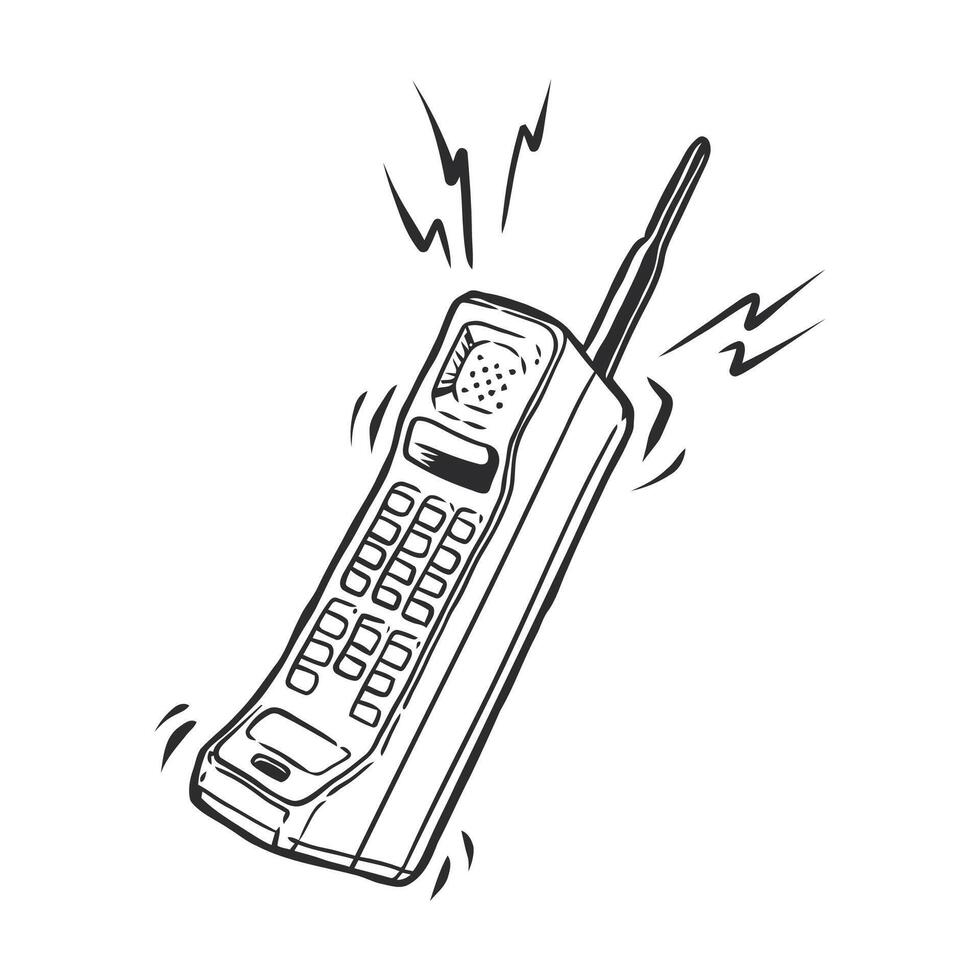 een rinkelen draadloos telefoon in een nostalgisch, hand- getrokken vector illustratie