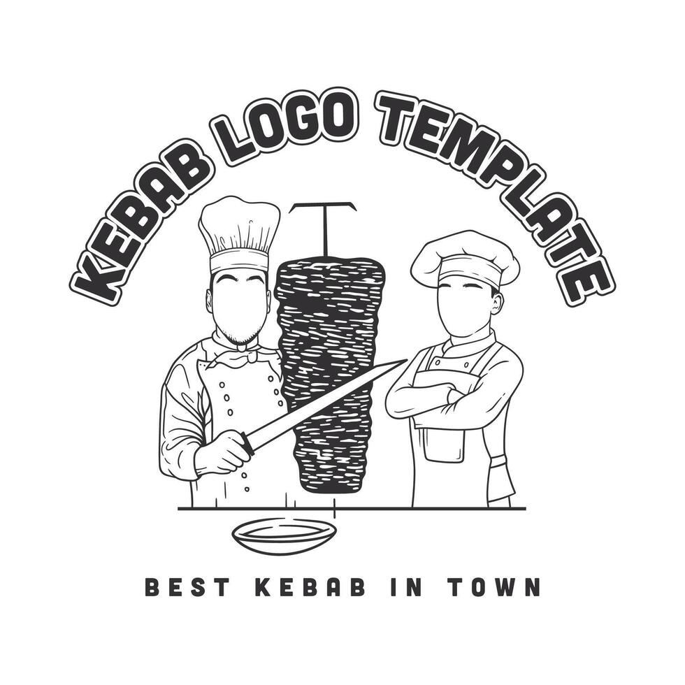 een logo sjabloon voor een kebab winkel met twee koks snijdend vlees van een draaispit vector