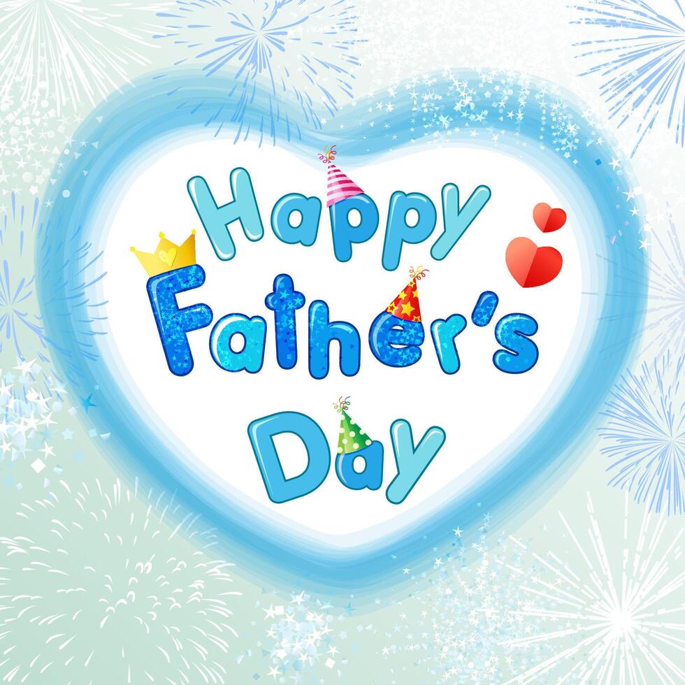 gelukkig vader dag hartelijk groeten. schattig banier of icoon voor internetten, mok of geschenk. feestelijk backdrop met vuurwerk vector