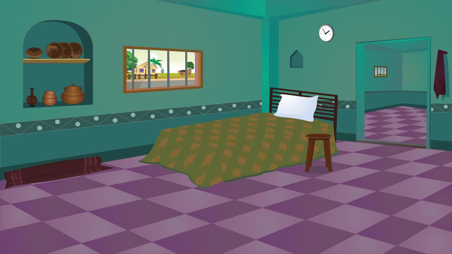 arme kamer binnen cartoon achtergrond, kamer vector illustraties illustratie.
