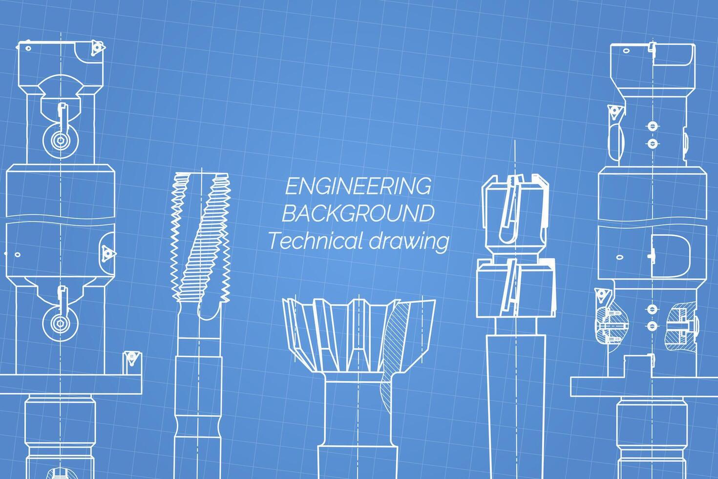 mechanisch bouwkunde tekeningen Aan blauw achtergrond. kraan hulpmiddelen, boorder. technisch ontwerp. omslag. blauwdruk. vector illustratie.