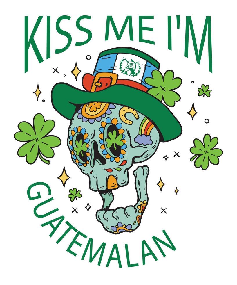 schedel st Patrick kus me ik ben Guatemala t-shirt vector